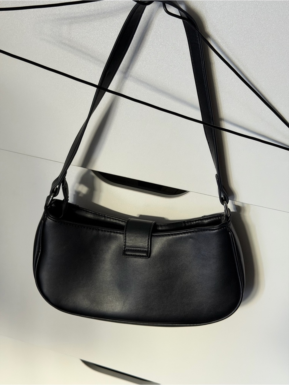 Black Studded Shoulder Bag with Buckle - Picture 3 of 11